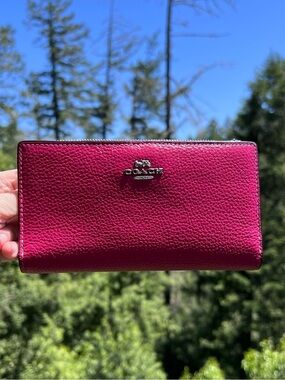 COACH Wallet Pink Pebble Leather Cardholder w Silver Hardware AUTHENTIC
